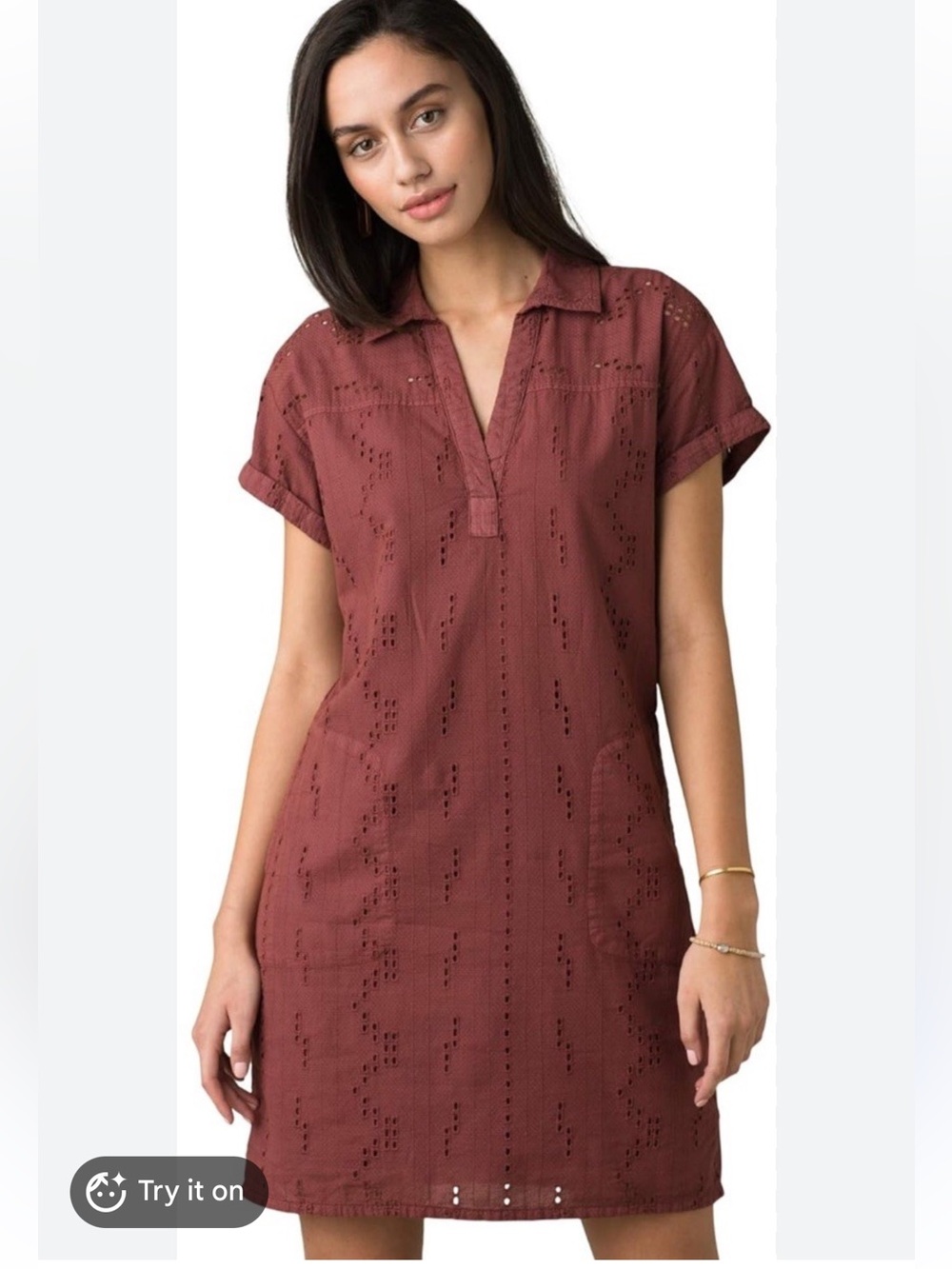 PrAna Ladyland Dress Vino Eyelet Short Sleeve